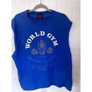 Vintage 90s World Gym Blue Muscle Tank Top Men's Shirt‎ Boynton Beach Florida XL